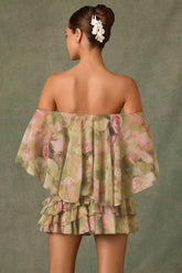 Off-Shoulder Ruffled Mini Dress in Floral Multi Print